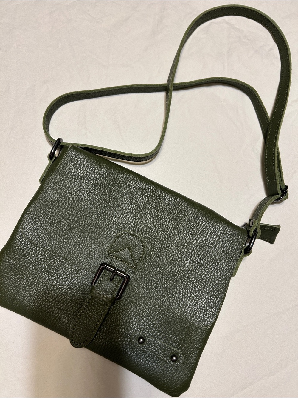 Olive Green Pebbled Leather Crossbody Bag